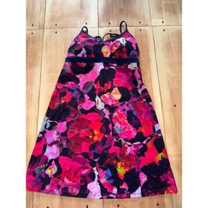 Athleta Floral Print Athletic Dress Navy Trim Built-in Bra Size M